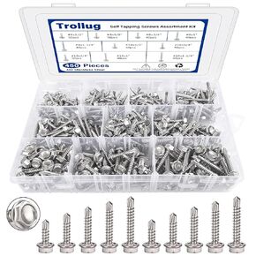 450PCS Self Tapping Screws for Metal, 410 Stainless Steel Self Drilling Screws #8#10 Hex Head Sheet Metal Screws Assortment Kits, Length 1/2"" to 1-1/4'' (Black)