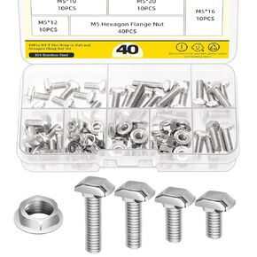 60 Sets M8 T Slot Drop-in Bolt, M8 x 16/20/25/30/35/40mm Hammer Head T-Slot Drop-in Stud Sliding Bolt Screw with Flange Nut for European Standard 40 Series Aluminum Profile