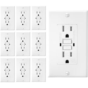 GFCI Outlet 15 Amp, Self-Test GFI Electrical Outlet with LED Indicator, Weather & Tamper Resistant GFCI Outlets Receptacle, Ground Fault Circuit Interrupters w/Wall Plate & Screws, UL Listed, 10 Pack in Saudi Arabia
