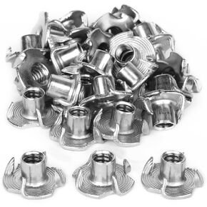 T Nuts 1/4"-20 30Pcs 304 Stainless Steel Four-jaw Tee Nuts for Wood,Rock Climbing Holds, Cabinetry Furniture Threaded Insertion