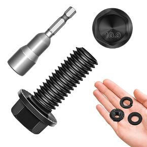 M6x1.0 Bolt (10 Sets) M6 x 12mm Flanged Hex Head Nuts and Bolts, M6 Bolt Flange Hexagon Screws with Nuts and Washers, Black M6 Screws Grade 10.9 Alloy Steel, Metric Bolt Assortment by Mywish