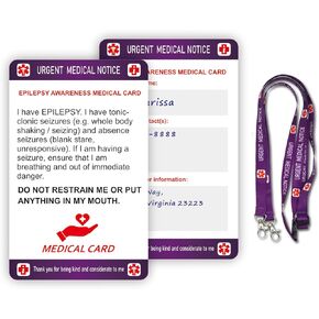 Tourette Syndrome Medical Card with Writable Panel and Patterned Lanyard Emergency Contact Card
