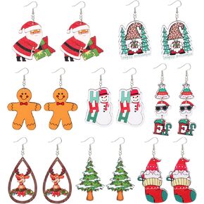 8 Pairs Earrings for Women Lightweight Wooden Holiday Drop Dangle Earrings Heart Cute Gifts Jewelry Pride Month 4th of July Independence Day