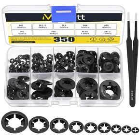 211Pcs Stainless Steel Internal Tooth Star Lock Washers Kit, Quick Speed Locking Washers Push Nuts Push on Locking Washers Speed Clips Fasteners - M2/ M2.5/ M3/ M4/ M5/ M6/ M8/ M10/ M12