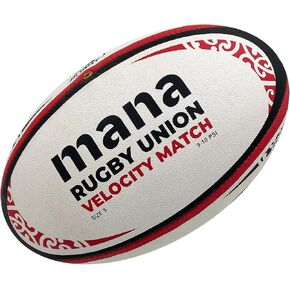 Mana Velocity Official Match Rugby Ball Size 5 | Men & Women, Durable 3-Ply Hand-Stitched Design, Enhanced Grip, Water-Resistant | Olympic, USA & World Rugby Standards, Red/Black Supporter Rugby Balls