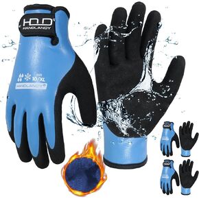 HANDLANDY Waterproof Work Gloves for Cold Weather, Insulated Winter Freezer Work Gloves with Grip for Men Women 2 Pairs
