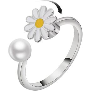 COLORFUL BLING Delicate Silver Cubic Zirconia Daisy Flower Butterfly Fidget Anxiety Rings for Women Adjustable Open Sunflowers Evil Eyes Stress Relief Stackable Rings