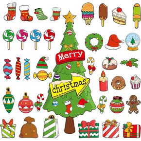 SICOHOME Christmas Cut-Outs for Classroom 4"x6" Assorted Xmas Stocking Cut-Outs with Glue Point Dots for Winter Bulletin Board Classroom School Christmas Candy Party Decorations