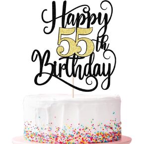 happy 35th birthday cake topper,35 birthday party cake decorations (Black and gold flashes, 35th)