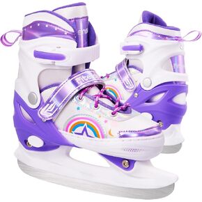 Adjustable Ice Skates for Kids Girls Ages 3-12, 4 Size Ice Skating Shoes, Girls Ice Skates with Blades for Outdoor and Rink, for Beginner Toddler (Sizes 9C-6Y)