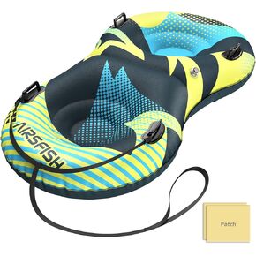 Snow Tube with Towable Leash, Airsfish 2 Seats Large Inflatable Snow Sled Heavy Duty Cover Wear-Resistant & Anti-Freeze Material Sledding Tubes for Winter Skating Sports
