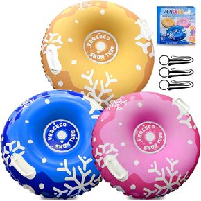 3 Pack Snow Tube Inflatable Sleds for Kids Snow Tubes for Sledding Heavy Duty 36'' Snow Sleds for Kids and Adult with Handles Outdoor Snow Toys Set for Boys Girls