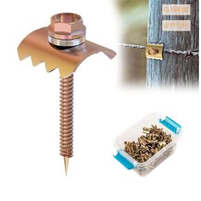 Fence Staples, Fence Post Screws for Softwoods, Fence Fasteners for Wire Fencing, Reuse Fence Staple Nails with Wire Fixer for Wire Mesh and Woven Fencing (100 Pcs), Gold
