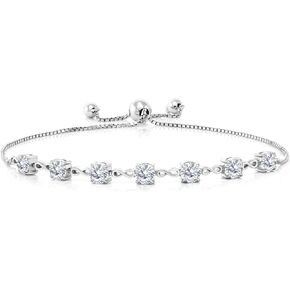 Gem Stone King 925 Sterling Silver Blue Created Sapphire Tennis Bracelet For Women (2.45 Cttw, Round 4.5MM, Fully Adjustable Up to 9 Inch) in Kuwait