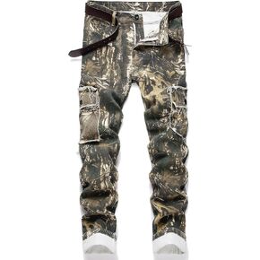 Men's Ripped Jeans Regular Fit Distressed Slim Straight Leg Stacked Biker Fashion Comfort Denim Pants