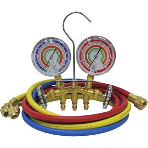 Mastercool (59136 Brass R410A, R22, R404A 2-Way Manifold Set with 3-1/8" Gauges, 3-36" Hoses and Standard 1/4" Fittings
