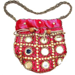 Purpledip Potli Bag (Drawstring Purse): Gold Thread Sequin Embroidery, Golden (10674)