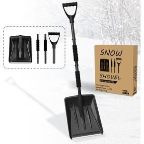 Snow Shovel, 44 Inch Large-Capacity Lightweight Aluminum Snow Shovel, Portable Snow Shovel for Car, Large Car Snow Shovel for Driveway, Garden, Camping (Black)