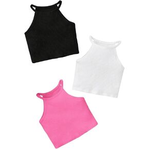 SOLY HUX Toddler Girl's Ribbed Knit Halter Top 3 Piece Sleeveless Summer Crop Cami Tops Pink Green Orange 4Y