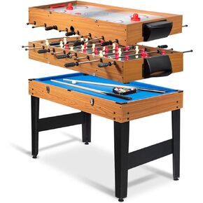 Goplus 48 Inch Game Table, 3-in-1 Combo Table Set w/Adult Size Foosball Table, Pool Table, Slide Hockey Table, Multi Game Table w/Billiard, Soccer & Hockey for Arcade, Party, Family Night, Game Room
