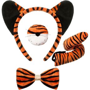 Aoriher 4 Pcs Kids Tiger Costume Kits Tiger Ear Headband Tail Nose Bow Tie Tiger Animal Fancy Costume for Halloween Cosplay Party
