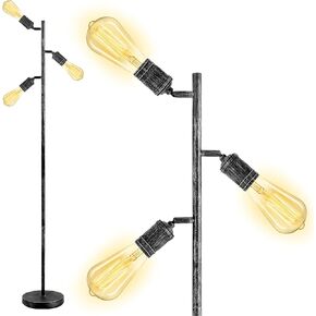 Industrial Floor Lamp, Standing Lamp, Tree Floor Lamp with 3 Adjustable Rotating Lights, E26 Edison Bulb Floor Lamp for Living Room, Bedroom, Home, Office(Bulb not Included) (Black)