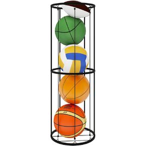IBUYKE Garage Ball Storage Rack, 2 Layer Vertical Basketball Rack, Wall Mounted Outdoor Sports Equipment Organizer for Basketball Football Soccer Volleyball, TBL004B