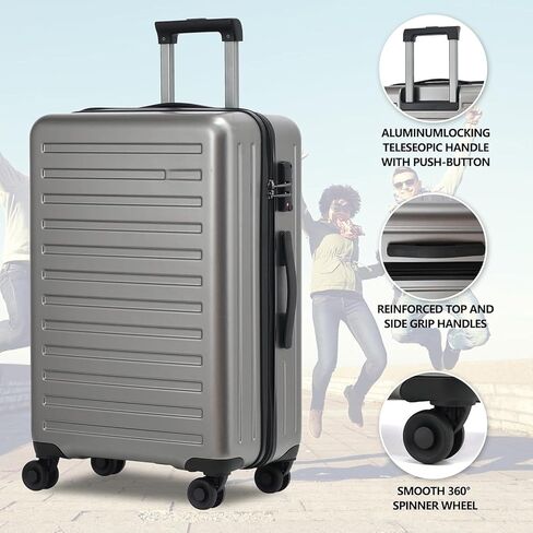 24 Inch Hardside Expandable Luggage, Checked Medium Luggage with TSA Lock & Spinner Silent Wheels, Lightweight ABS+PC Hardshell Suitcase, Dark Blue in Saudi Arabia