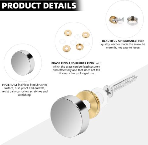 Mirror Screws, 12 PCS Stainless Steel Screw Cover Cap, 0.63"/16mm Diameter Decorative Caps Cover Nails Mirror Screws Fasteners for Bathroom Mirror Panels Kitchen Ceiling Arts Craft Sign Ad Nail Silver in Saudi Arabia