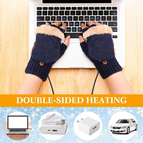 ShinyMatch 2 Pairs Winter USB Heated Gloves and Knitted Gloves Set for Women Men Thermal Half and Full Finger Hand Warmer Gloves in Saudi Arabia