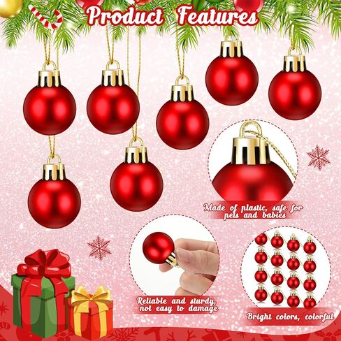 Sumind 48 Pieces Christmas Ball Ornaments Mini Matte Multicolor Christmas Hanging Ball Ornament Xmas Ball Tree Decorations Miniature Balls for Christmas Tree Party Decor (Multicolored,1.2 Inch) in Saudi Arabia