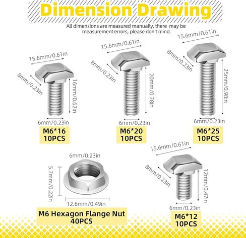 60 Sets M8 T Slot Drop-in Bolt, M8 x 16/20/25/30/35/40mm Hammer Head T-Slot Drop-in Stud Sliding Bolt Screw with Flange Nut for European Standard 40 Series Aluminum Profile in Kuwait