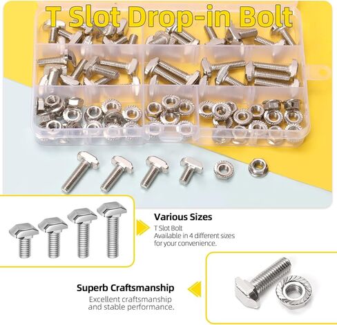 60 Sets M8 T Slot Drop-in Bolt, M8 x 16/20/25/30/35/40mm Hammer Head T-Slot Drop-in Stud Sliding Bolt Screw with Flange Nut for European Standard 40 Series Aluminum Profile in Kuwait
