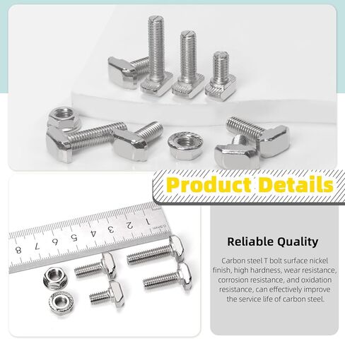 60 Sets M8 T Slot Drop-in Bolt, M8 x 16/20/25/30/35/40mm Hammer Head T-Slot Drop-in Stud Sliding Bolt Screw with Flange Nut for European Standard 40 Series Aluminum Profile in Kuwait