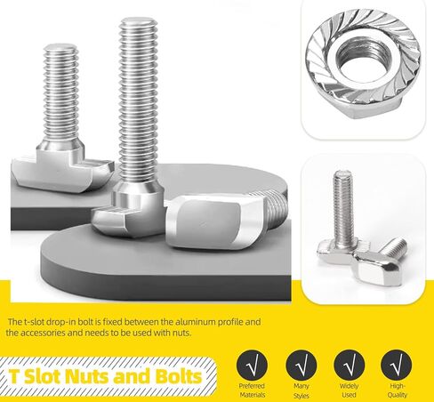 60 Sets M8 T Slot Drop-in Bolt, M8 x 16/20/25/30/35/40mm Hammer Head T-Slot Drop-in Stud Sliding Bolt Screw with Flange Nut for European Standard 40 Series Aluminum Profile in Kuwait