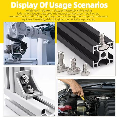 60 Sets M8 T Slot Drop-in Bolt, M8 x 16/20/25/30/35/40mm Hammer Head T-Slot Drop-in Stud Sliding Bolt Screw with Flange Nut for European Standard 40 Series Aluminum Profile in Kuwait