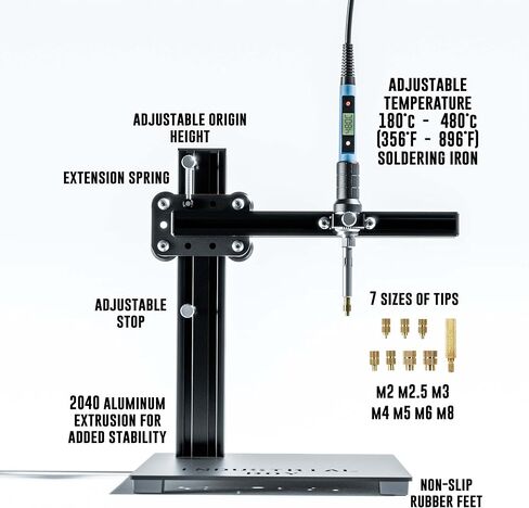 Heat Insert Press Machine - Vertical Heat Set Tool with Interchangeable Tips (M2/M2.5/M3/M4/M5/M6/M8) for Knurled Copper & Brass Threaded Inserts for Plastic Parts (Heat Insert Press + 400 Inserts) in Saudi Arabia