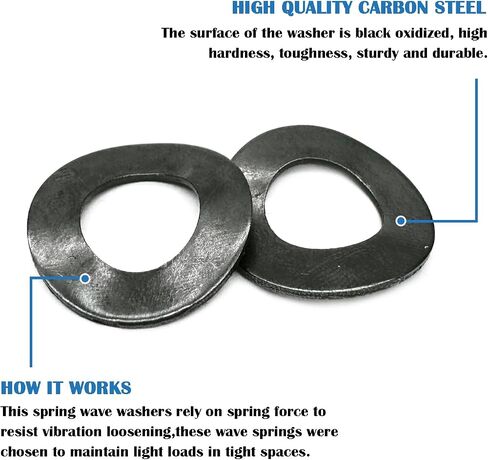 M6 Metric Wave Spring Washer,Carbon Steel Spring Wave Washer Gasket,Wave Spring Washers with Black Oxidized Finish for Screw Bolt(100Pcs) in Kuwait