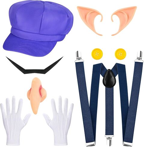 Kavoc Halloween Super Role Play Bros Costume Include Plumber Hat Suspenders Gloves Beard Buttons for Men Women Dress Up in Saudi Arabia