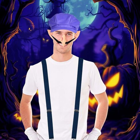 Kavoc Halloween Super Role Play Bros Costume Include Plumber Hat Suspenders Gloves Beard Buttons for Men Women Dress Up in Saudi Arabia