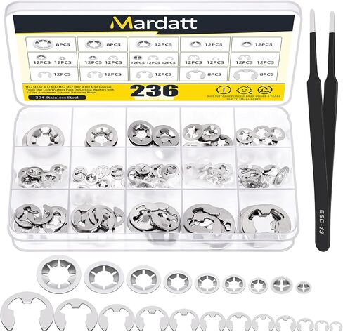 237Pcs Stainless Steel Internal Tooth Star Lock Washers and E-Clip Assortment Set, Quick Speed Locking Washers(M2-M12), E Clip Circlip External Retaining Rings(1.5mm-15mm) in Saudi Arabia