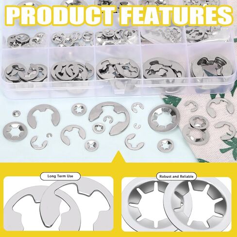 237Pcs Stainless Steel Internal Tooth Star Lock Washers and E-Clip Assortment Set, Quick Speed Locking Washers(M2-M12), E Clip Circlip External Retaining Rings(1.5mm-15mm) in Saudi Arabia