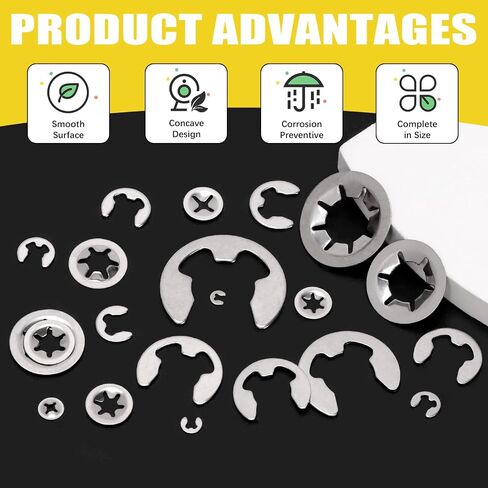 237Pcs Stainless Steel Internal Tooth Star Lock Washers and E-Clip Assortment Set, Quick Speed Locking Washers(M2-M12), E Clip Circlip External Retaining Rings(1.5mm-15mm) in Saudi Arabia