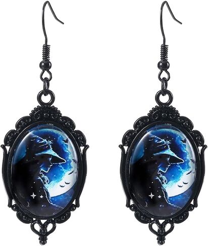 Gothic Witch Earrings for Women Vintage Gothic Mystery Witch Cameo Earrings Punk Style Crystal Glass Witch Dangle Earrings Gothic Witch Jewelry in Saudi Arabia