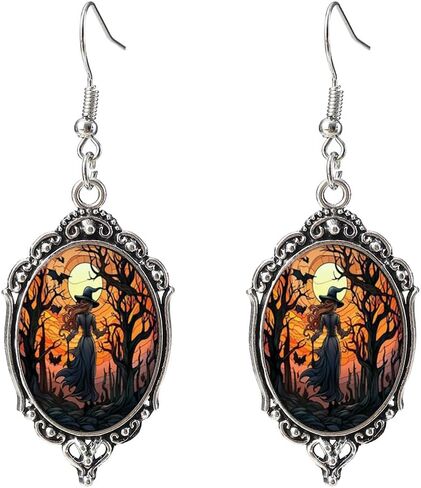 Gothic Witch Earrings for Women Vintage Gothic Mystery Witch Cameo Earrings Punk Style Crystal Glass Witch Dangle Earrings Gothic Witch Jewelry in Saudi Arabia