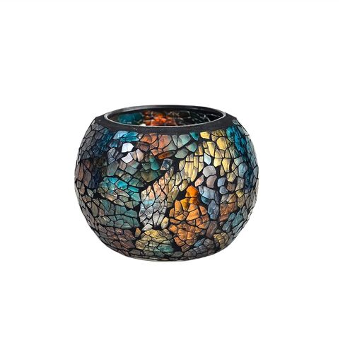 ELEGANTZ Tealight شموع حامل زينة مركزية للطاولة - حامل شموع زجاجي فاخر من الفسيفساء - ديكور مركزي لطاولة الطعام - حامل شموع أنيق وحديث - مجموعة من 2 - أرجواني أزرق in Saudi Arabia
