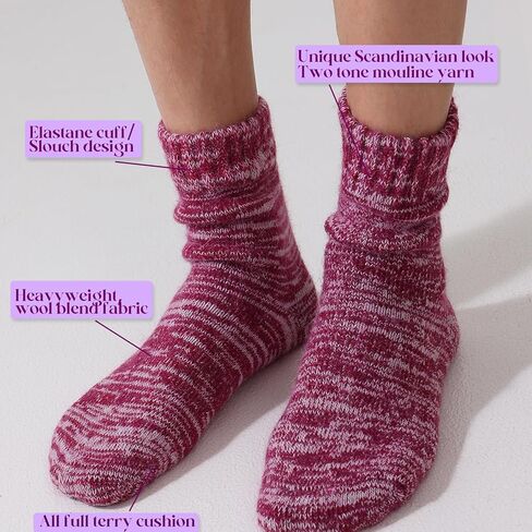 ميرينو جوارب من الصوف. وسادة كاملة تيري غامض طاقم الجوارب للنساء المشي لمسافات طويلة متماسكة سميكة الشتاء الدافئة مترهل الجوارب in Kuwait