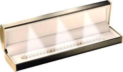 صندوق السوار الأسود LED للمجوهرات. صندوق هدايا مجوهرات فاخر بسوار LED مع ضوء للنساء والفتيات والرجال، أبعاد الصندوق 8.86〞(عرض)*1.97〞(عمق)*1.38〞(ارتفاع) in Kuwait