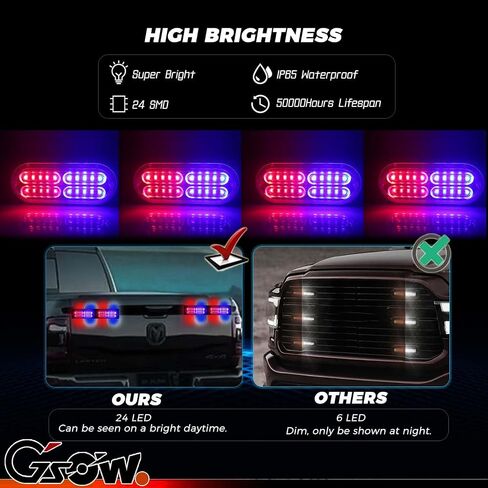 [4+4 قطع 24 LED مزامنة تتميز بمصابيح ستروب للشاحنات، أضواء الطوارئ مع وحدة تحكم، شبكة رفيعة للغاية تحذير وامض ضوء الخطر للشاحنات والسيارات والبناء والمركبات - كهرماني/أبيض in Saudi Arabia