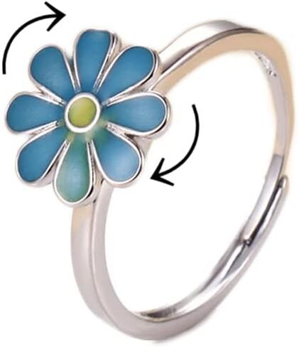 COLORFUL BLING Delicate Silver Cubic Zirconia Daisy Flower Butterfly Fidget Anxiety Rings for Women Adjustable Open Sunflowers Evil Eyes Stress Relief Stackable Rings in Saudi Arabia